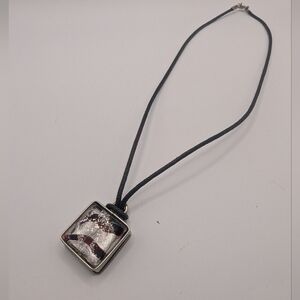90s Glass Black and Silver Pendant Necklace